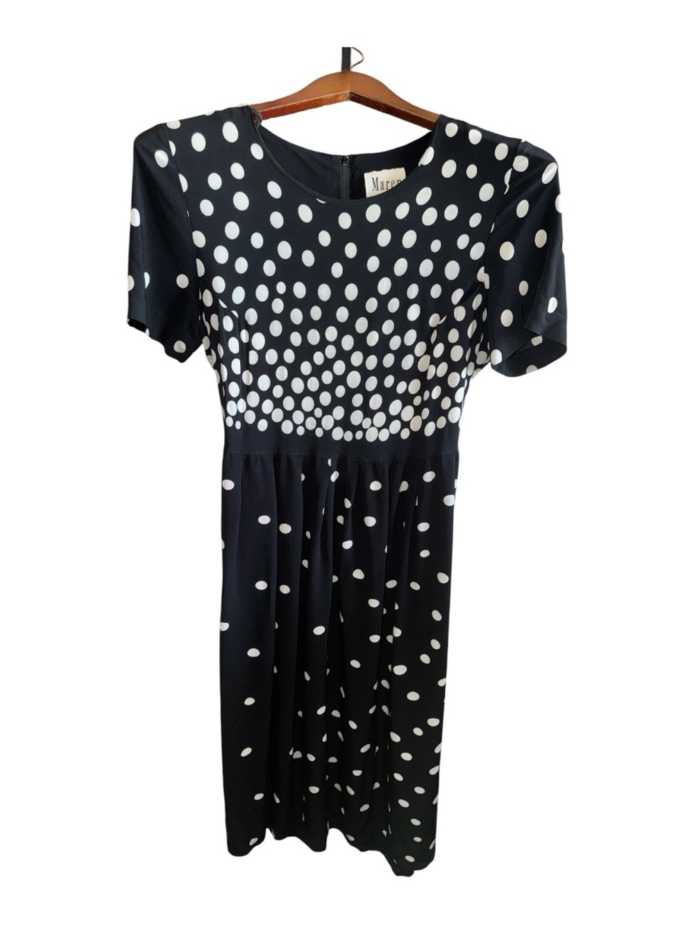 Vintage Maren Black & White Polka Dot Midi Short Sleeve Ties in the Back Dress